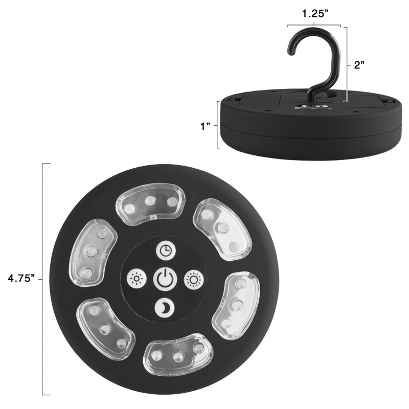 Luminaire suspendu d'extérieur à DEL intégré 1 po à piles, Noir