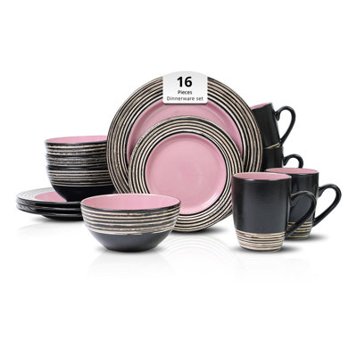 HomeVSS 16-Piece Tree Bark Stoneware Dinnerware Set, Service for 4