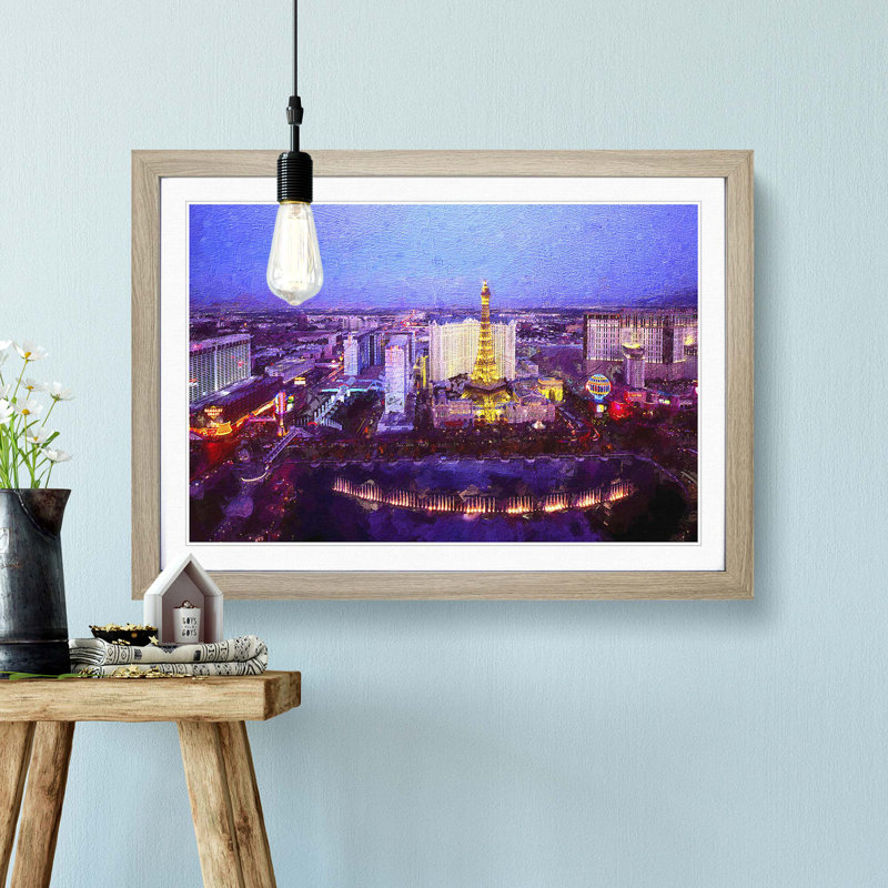 The Las Vegas Strip and Skyline in Nevada - Picture Frame Painting Print, Oak Framed, 48cm H x 65cm W x 2cm D
