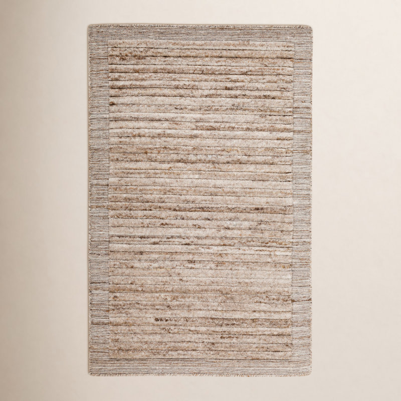 Yasmin Hand Loomed Striped Area Rug in Beige, Rectangle 12' x 15'