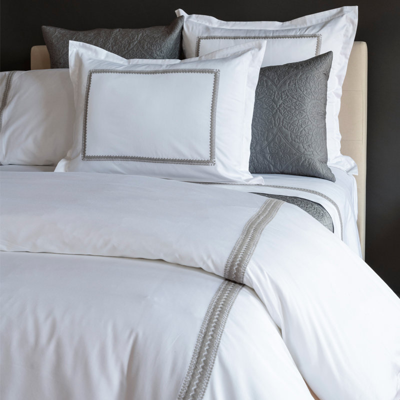 Housse de couette 100% coton Madeira, Housse de couette pour très grand lit, Blanc/gris