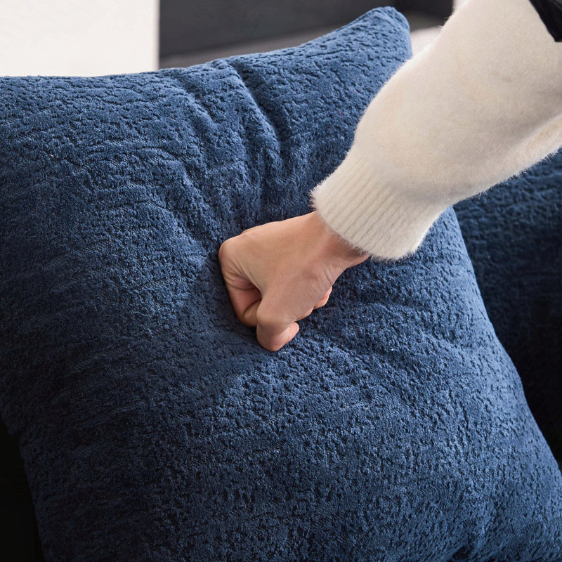 Boneless Curved Loveseat with 3 Pillows, Blue
