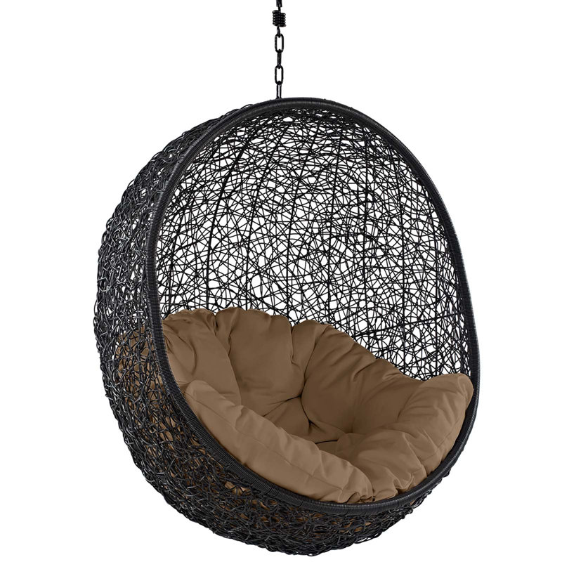 Mocha and Black Rattan Outdoor Swing Chair with Cushions