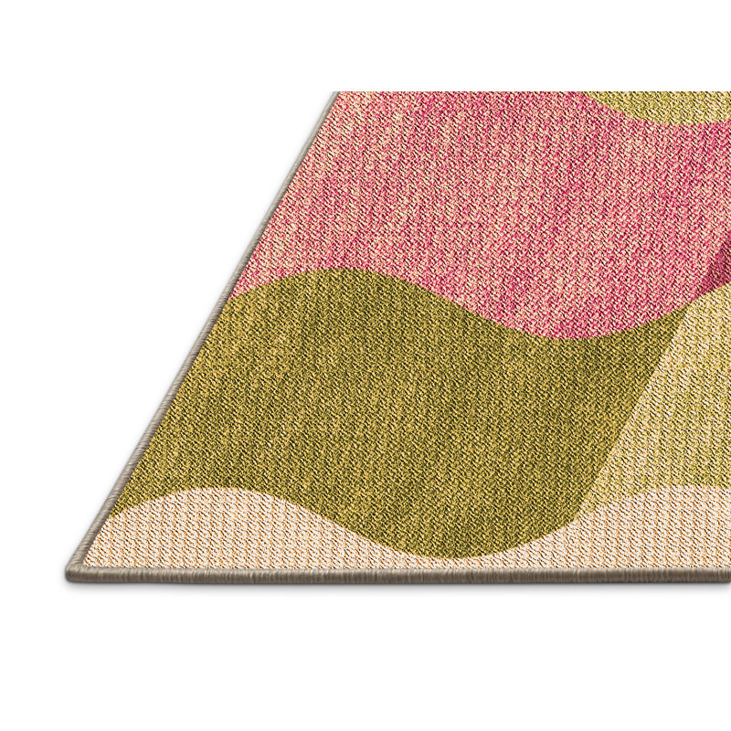 Tapis géométrique vert / ivoire / rose, Rectangle 7 pi x 10 pi