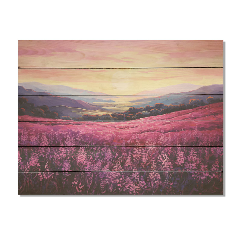 Bloomed Flower Horizons At Sunset I - Art mural en bois sur bois de pin naturel, H 10 po x l 20 po