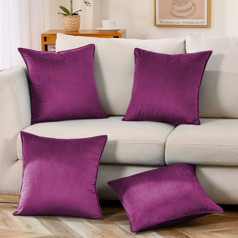 Set Of 4 Throw Velvet Cushion Covers, Purple, 16"H x 16"W