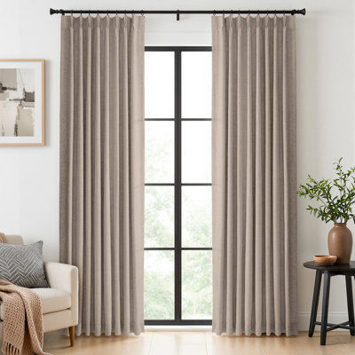 Pinch Pleated 100% Blackout Curtains Linen Blend Drapes with 20 Hooks Curtains for Living Room and Bedroom （Set of 2）