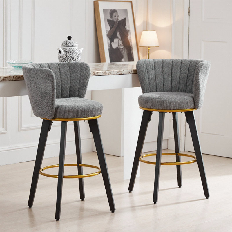 Ensemble de 2 tabourets de comptoir en velours avec pivot et repose-pieds doré, Gris