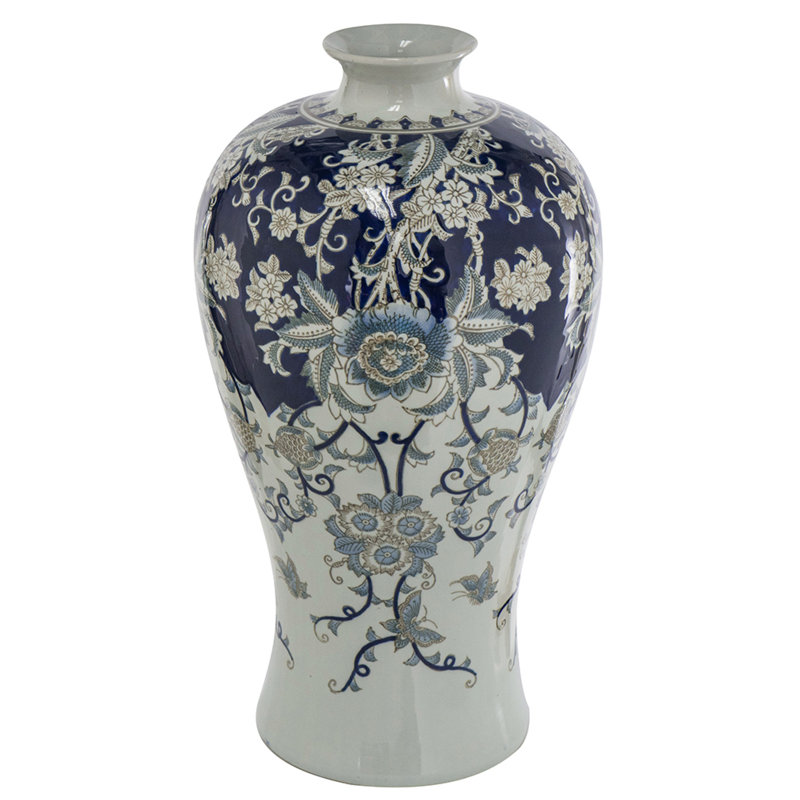 Urne décorative Rayn, art chinois blanc bleu, porcelaine de 24 pouces