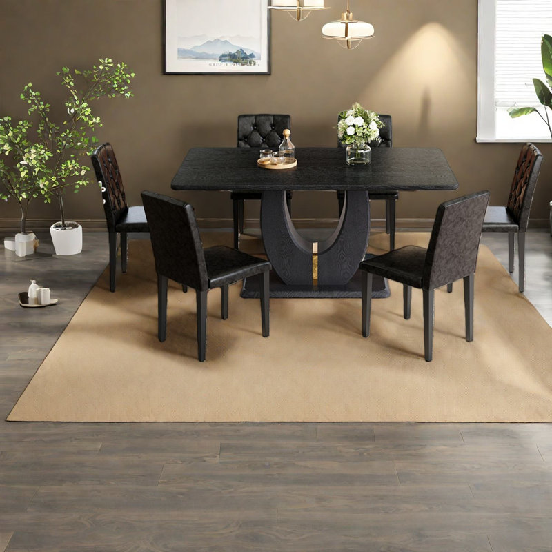 Ensemble de table de salle à manger moderne en bois noir avec chaises en polyuréthane, parfait pour la cuisine et la salle à manger