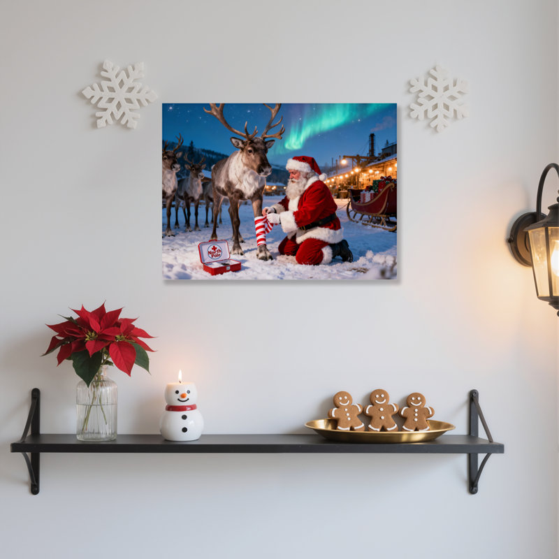 Père Noël renne sur toile, H 20 po x l 30 po