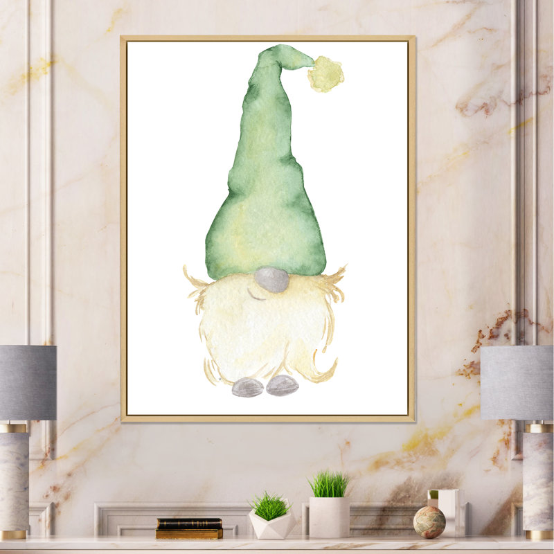 «Cute Christmas Gnome in Green Hat», reproduction sur toile, H 44 po x l 34 po x P 1,5 po, Cadre flottant en érable
