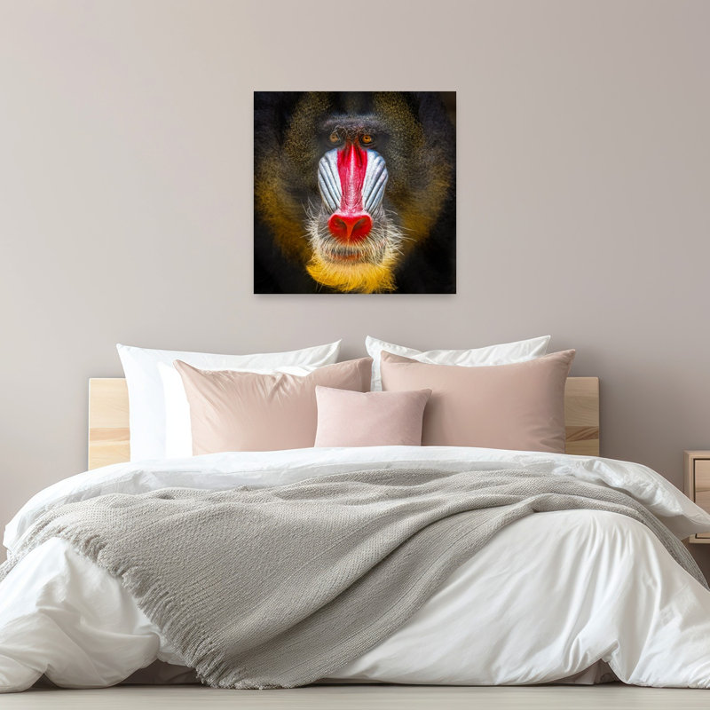 Vibrant Mandrill Portrait Contemporary Monkey Wall Art Print - Print, 81.28cm H x 81.28cm W