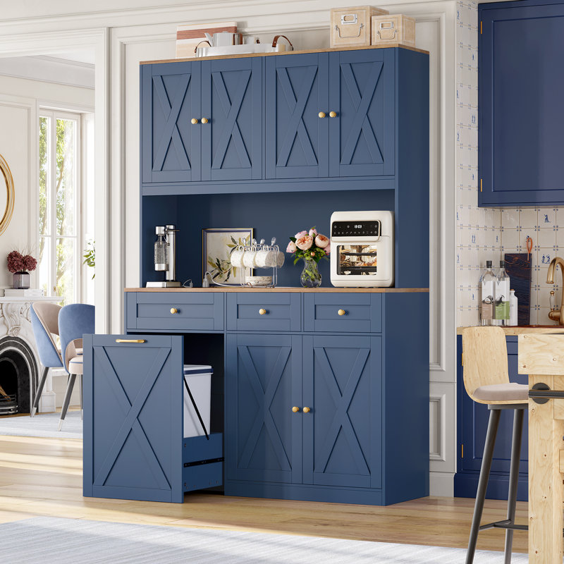 Pull-out Trash Cabinet, Free Standing Kitchen Storage Cabinet, For Kitchen Living Room, Blue