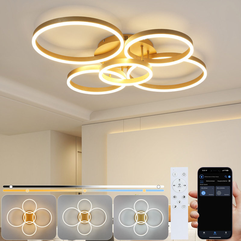 Ceiling lamp LED ceiling light living room: living room lamp dimmable 78W with remote control 5-rings bedroom lamp modern acrylic ceiling lighting for office bedroom dining room