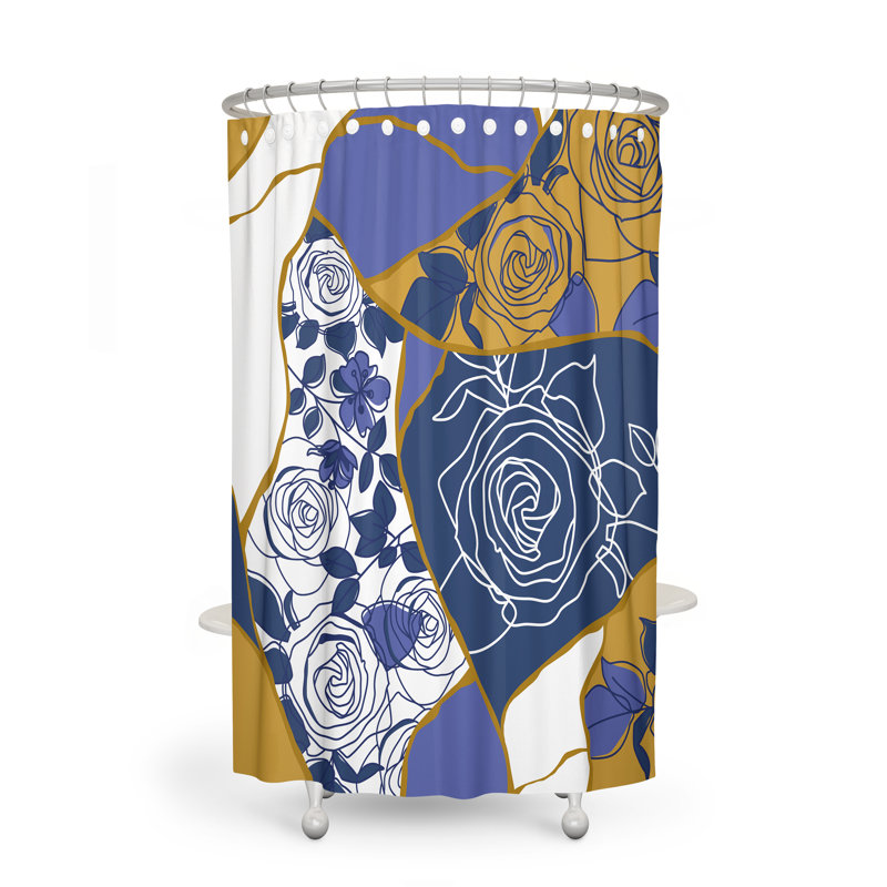 Rideau de douche simple à motif floral Desideria + crochets, H 83 po x l 70 po