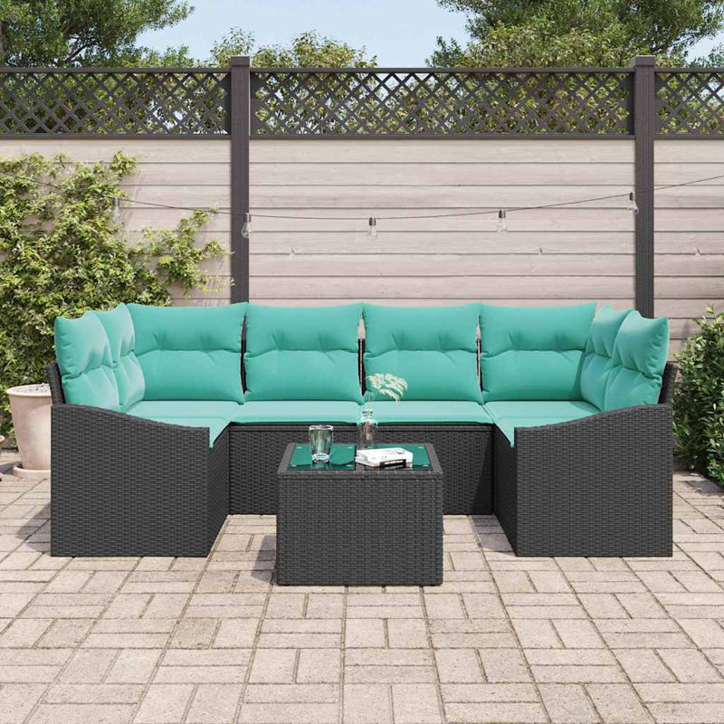  Ensemble de canapé de jardin 7 pièces noir et turquoise 