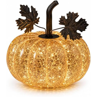 Orange Mercury Glass Lighted Pumpkin with Timer