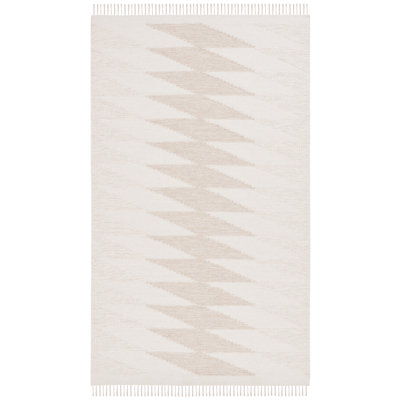Srinath Kilim Flat Weave Wool/Cotton Geometric Rug in Ivory/Taupe