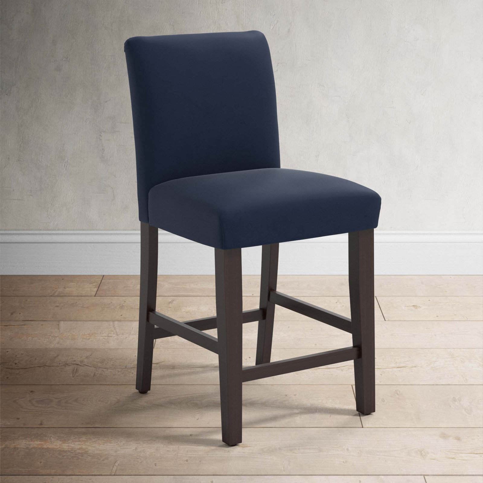 Hadrien Bar and Counter Stool, Counter Stool (26" Seat Height), Classic Ink Performance Velvet, Black Wood