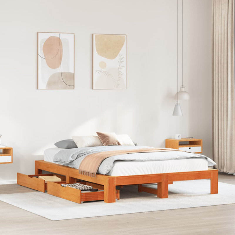 Solid Wood Storage Bed, Kingsize (5'), Wax Brown