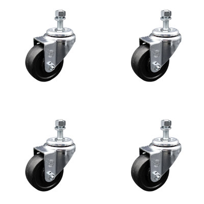 3.5 Inch_Soft Rubber Wheel Swivel 10mm Threaded Stem Caster Set SCC
