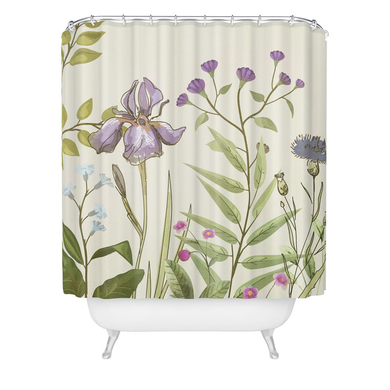 Rideau de douche Ninola Design, Beige / vert olive floral
