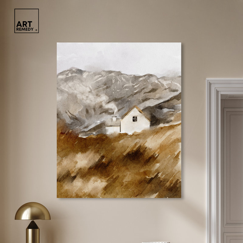 Art Remedy House in the Mountains Landscape Canvas Wall Art, 36" x 45"