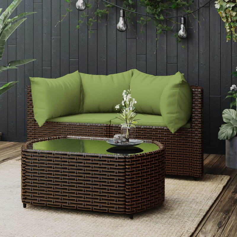 - Person Patio Conversation Set with Cushions, Green, Brown