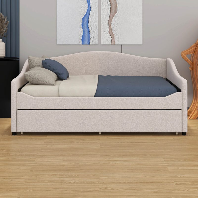 Lit de jour rembourré en molleton Teddy - léger et gigogne inclus, Beige