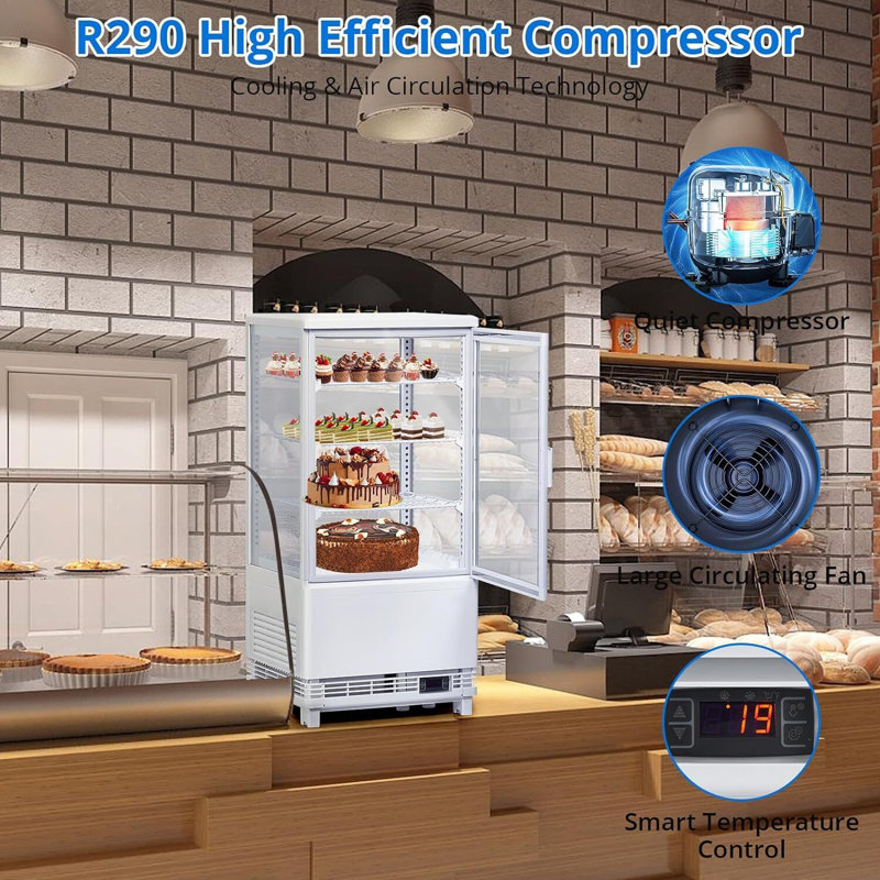 Commercial Refrigerator, 2.8Cu. FT Glass Refrigerator Display Case Countertop With Adjustable Shelves