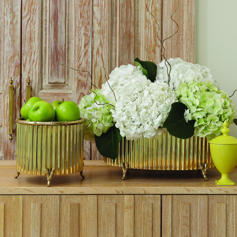 Corrugated Bamboo Cachepot, 7.5" H x 8.5" W x 8.5" D, Brass