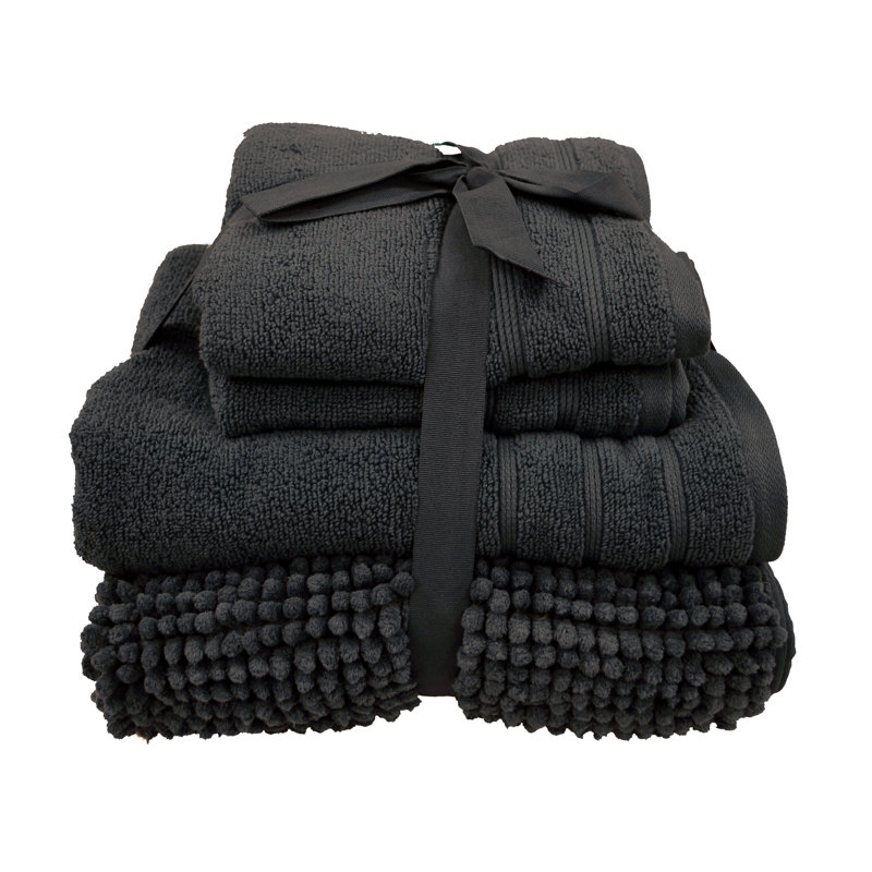 Zutphen 4 Piece Towel and Bath Mat Set, Charcoal