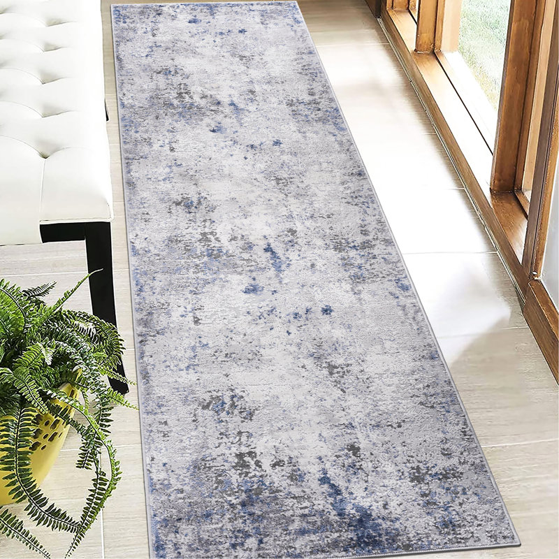 Stylish Area Rug - Silver/Blue/Abstract, Non-Shedding, Stain For Home Office Silver/Blue/Abstract , Non-Shedding Dining Room, Nursery