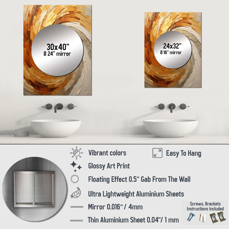 Décoration murale en or spirale beige et spirale I - Miroir abstrait à spirales MTMIR106136, 40 po x 30 po