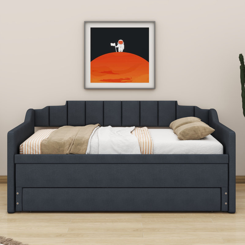 Hedglin Twin Size Upholstered Daybed with Trundle, Gray
