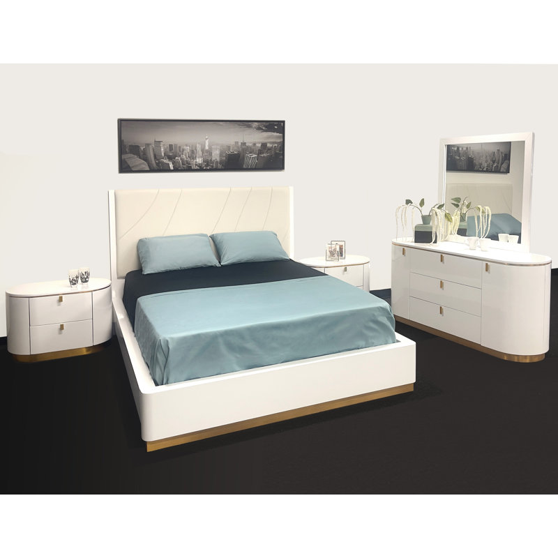 Upholstered Faux Leather Panel Headboard Design Bed, King