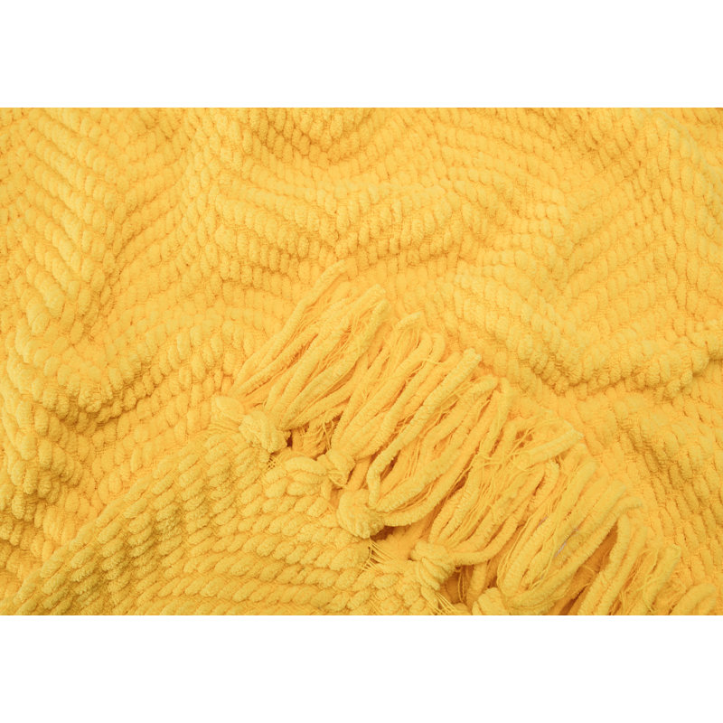 Jeté tricoté texturé , Jaune vif, l 65 po x L 50