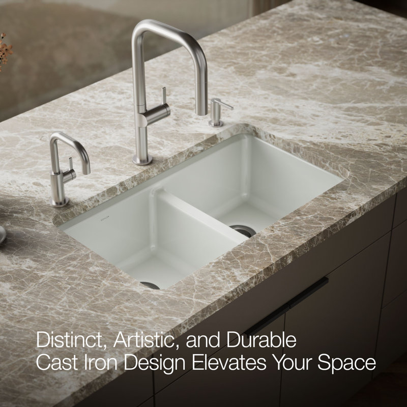 Riverby® 33" undermount double-bowl workstation kitchen sink, Sea Salt