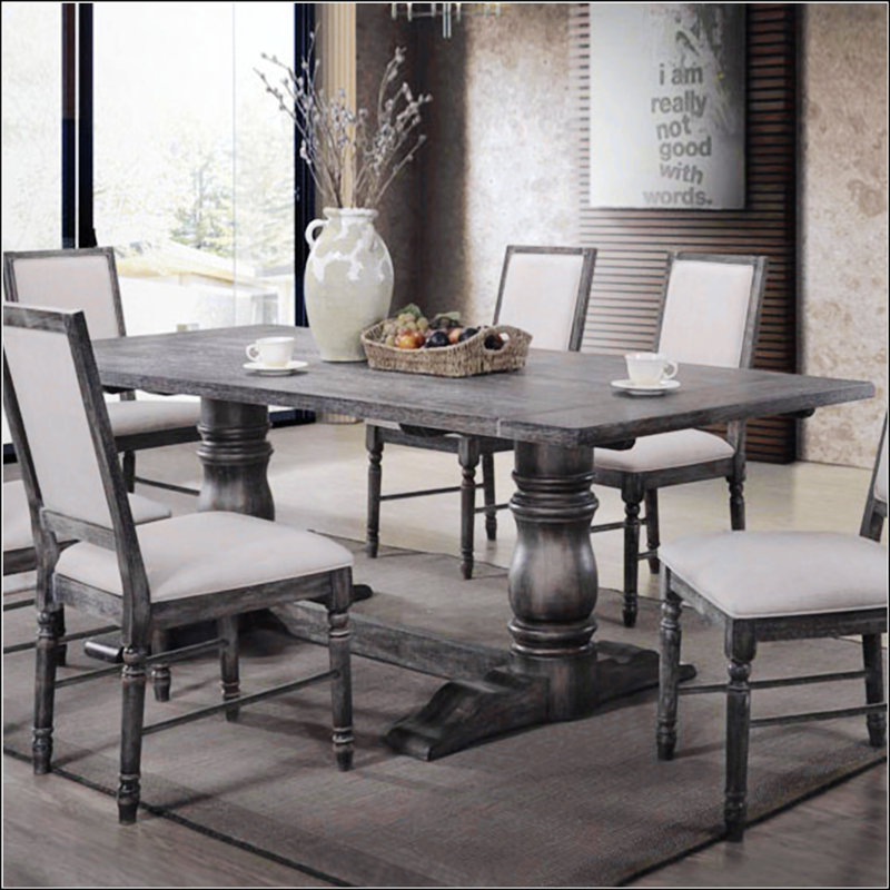 Table rectangulaire à tréteaux avec piédestal double tourné