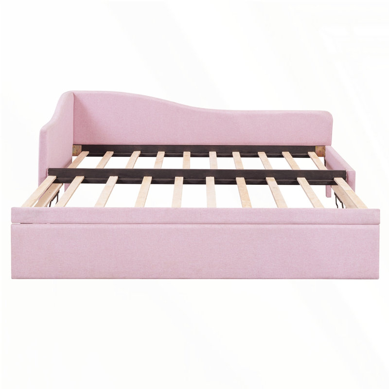 L-Shaped Upholstered Daybed With Pop Up Trundle, Rose