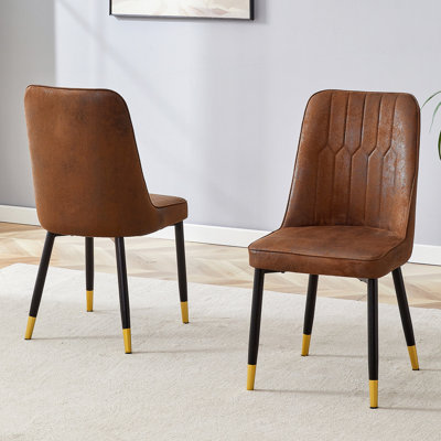 Ensemble de chaises de salle à manger en velours suède (ensemble de deux) pieds en métal noir, chaises de salle à manger, brun.