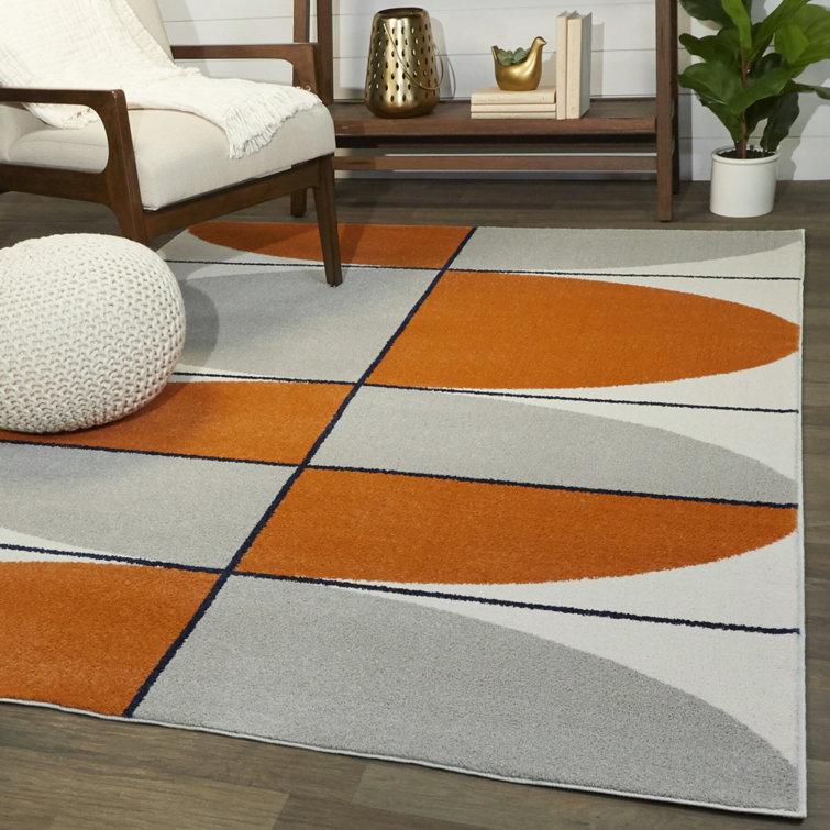 Tapis géométrique moderne orange / gris / blanc Cristino