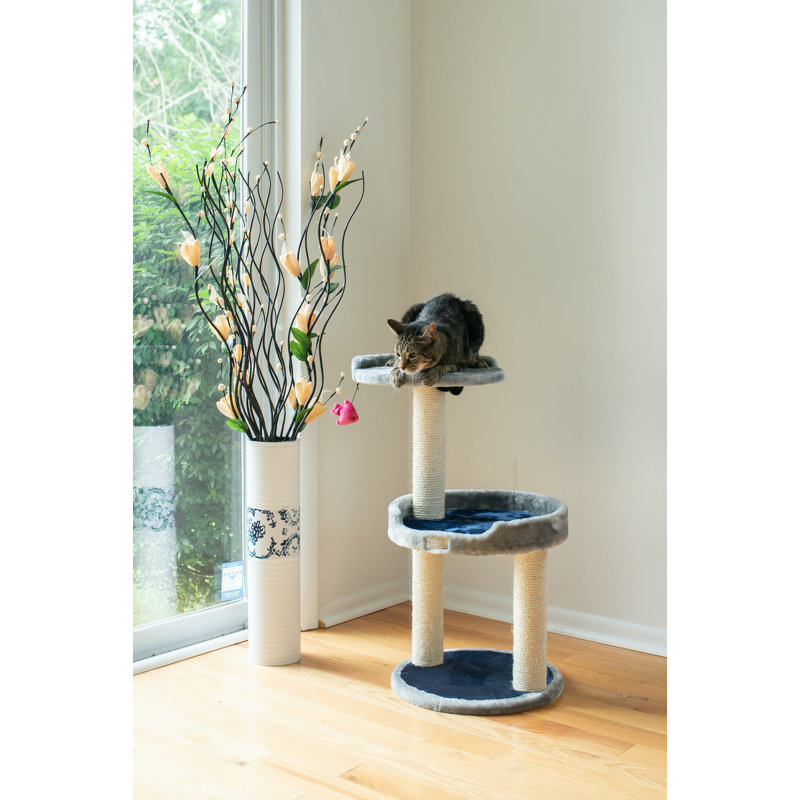 Gray Faux Fur and Sisal 3-Level Cat Tree