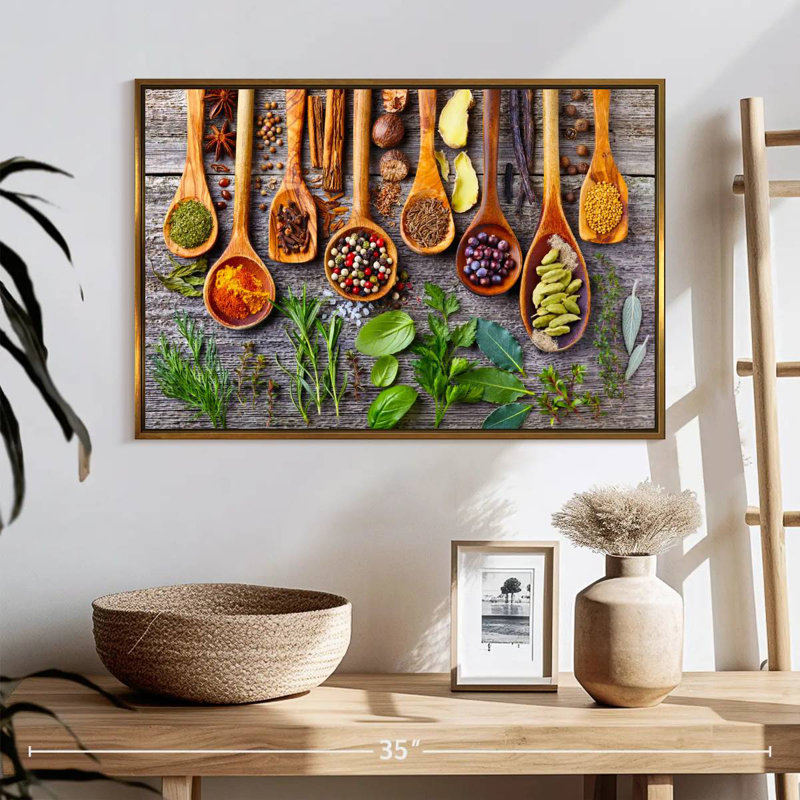 Herbes et épices, Cadre flottant doré, 25 po x 17 po