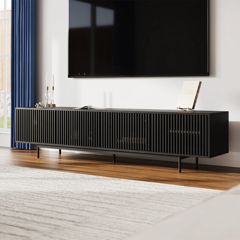 Meuble télé moderne Mid-Century, H 21,26 po x l 95 po x P 18,89 po, Noir