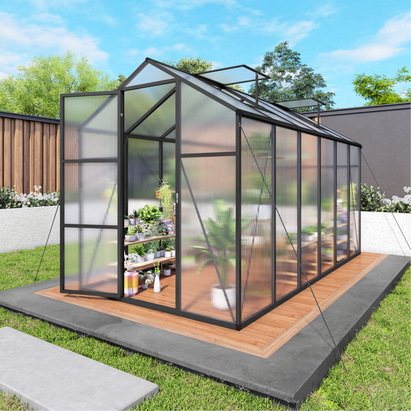 6X12ft Walk-In Outdoor Greenhouse - Polycarbonate Garden Greenhouse With Sturdy Aluminum Frame, Adjustable Vents, Lockable Door & UV Protection For Backyard