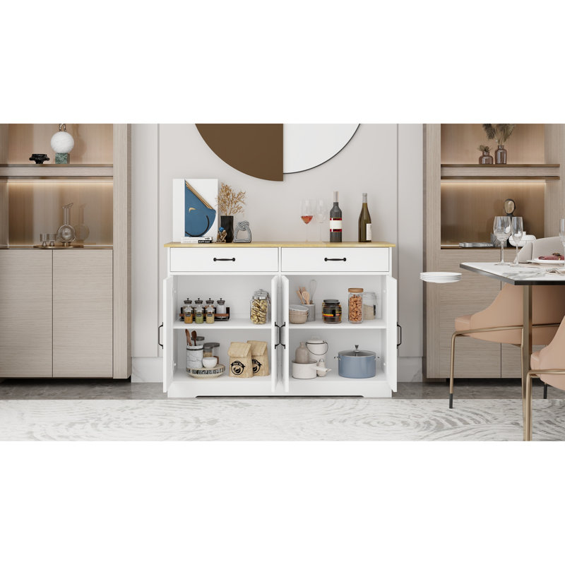 Armoire 46,97 po - Blanc. 2 tiroirs, 4 portes. Pour la salle à manger, le salon. Buffet blanc 46,97 po. Magnifique surface en grain de bois et sécuritaire