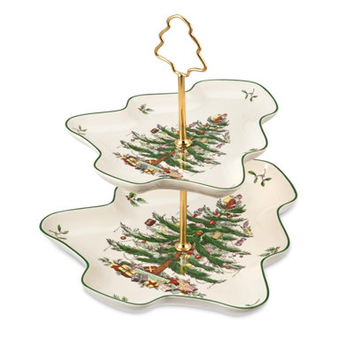 Spode – Christmas Tree – Christmas Tree Sculpted 2-Tiered Server