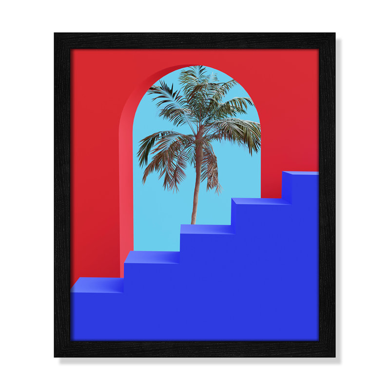Palmier vue sur papier par Swati B Print, Cadre noir à grain de bois mince, H 15 po x l 13 po x P 1,25 po